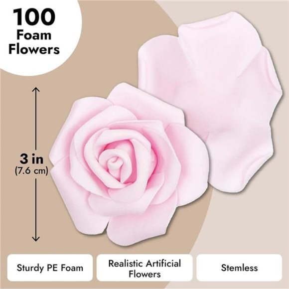 100Pack Pink Artificial RoseFlower Heads for Decorations,Weddings,Bridal Showers - Picture 5 of 6